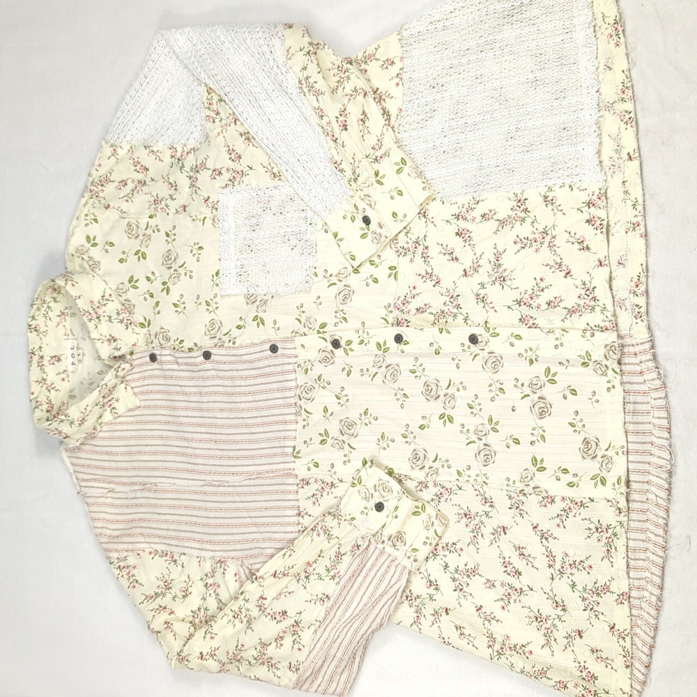 Pol Floral Patchwork Lace Oversize Button Down Bo… - image 2